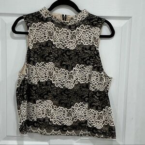Kensie Black and Cream Lace Blouse